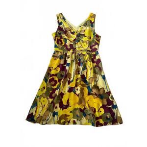 EUC Banana Republic Gold Patterned Silk Midi Dress Size 8